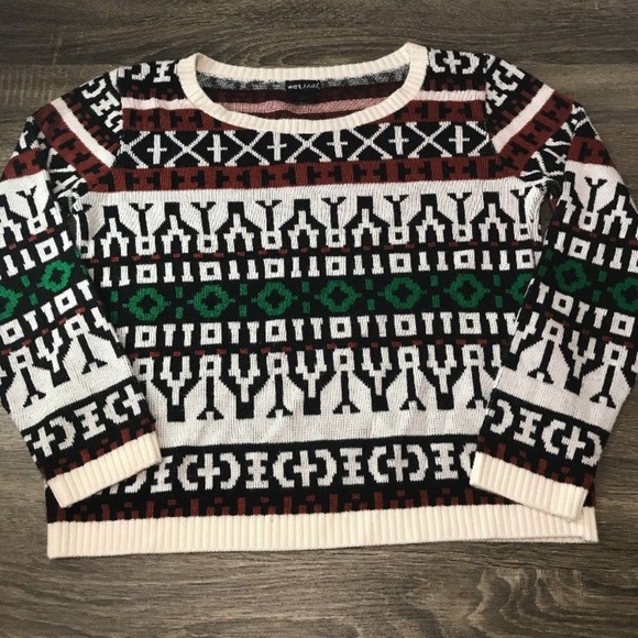 Wet Seal Aztec Tribal Sweater Burnt Red Green Whit - Picture 1 of 4